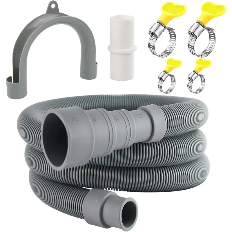 Flexible Washing Machine Drain Hose Kit, Includes Adapter & Clip, Multifunctional for Washer & Dishwasher, Easy Installation