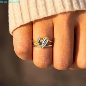 Double Heart Matching Ring Set Engraved Love Yourself Love Life Slogan, Minimal Inspirational Finger Jewelry, Meaningful Gift for Self, Sisters, Couples & Family Loved Ones