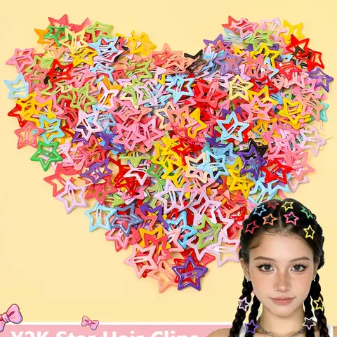 50/100pcs colorful star hair clip, pentagram dopamine, bangs hair clip, ponytail/dirty braid decorative hair clip, suitable for campus, parties, vacations, music festivals, women's accessories, Hair Clips Metal, Super Cute Clips