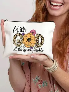 Christian Makeup Bag, Jesus Print, God Letter Print, Faith over Fear, Zipper Multifunctional Storage, Travel, Business, Holiday Gift
