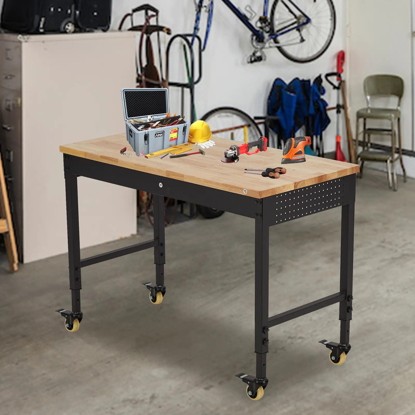 60" x 22" Heavy-Duty Adjustable Workbench, Rolling Garage Workbench | Heavy Duty Work Table,Garage Workstation,Woodworking Bench,DIY Project Station,Mobile Tool Bench,Adjustable Height Desk