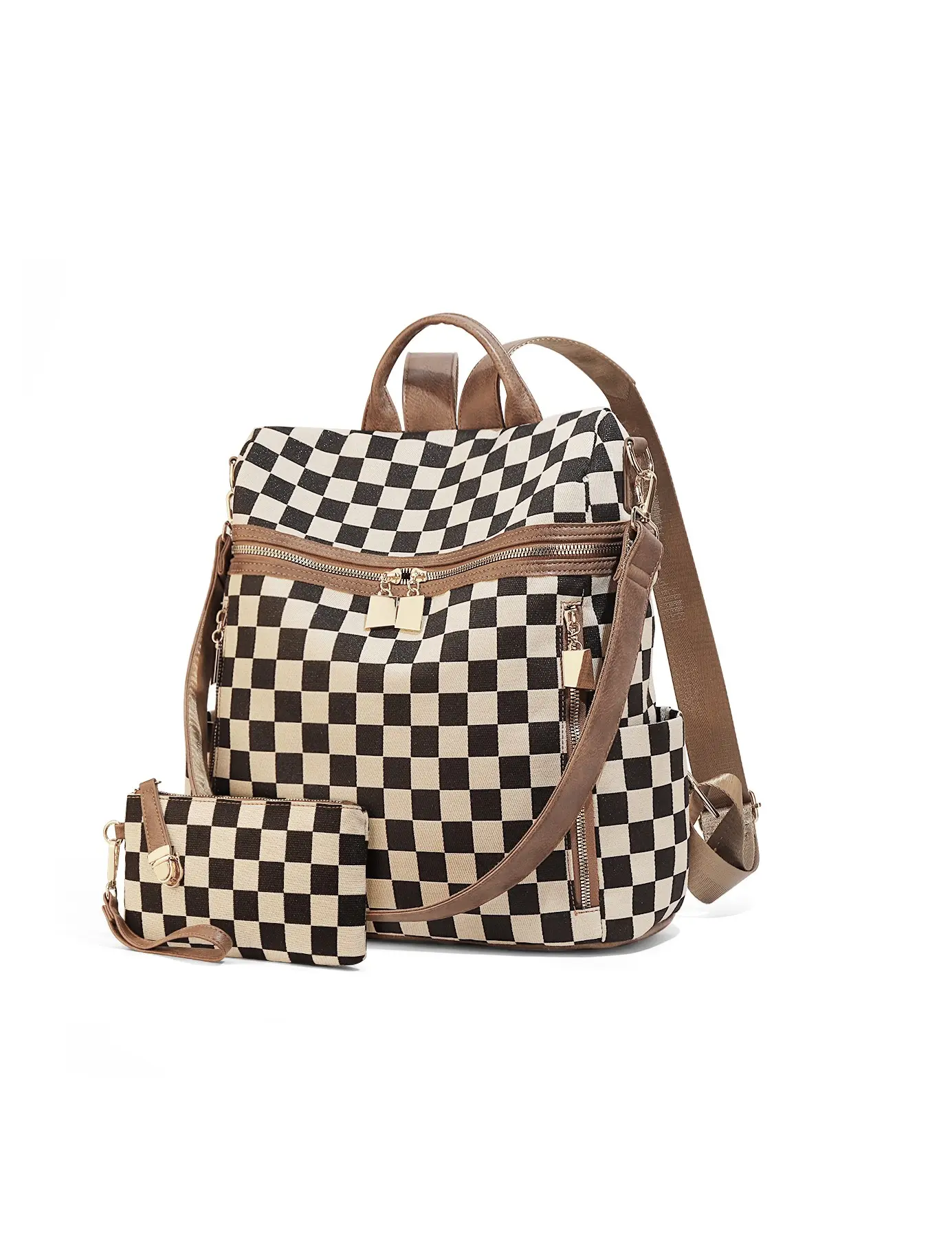 Checkered Backpack Purse for Women Plaid Pattern Backpack Purses PU Leather Backpack Bags Multi-Purpose Anti-Theft Shoulder Bag, Suitable as a Gift for Mothers for Daily Handbags for Travel Work Casual Printed Backpack Backpacks Women