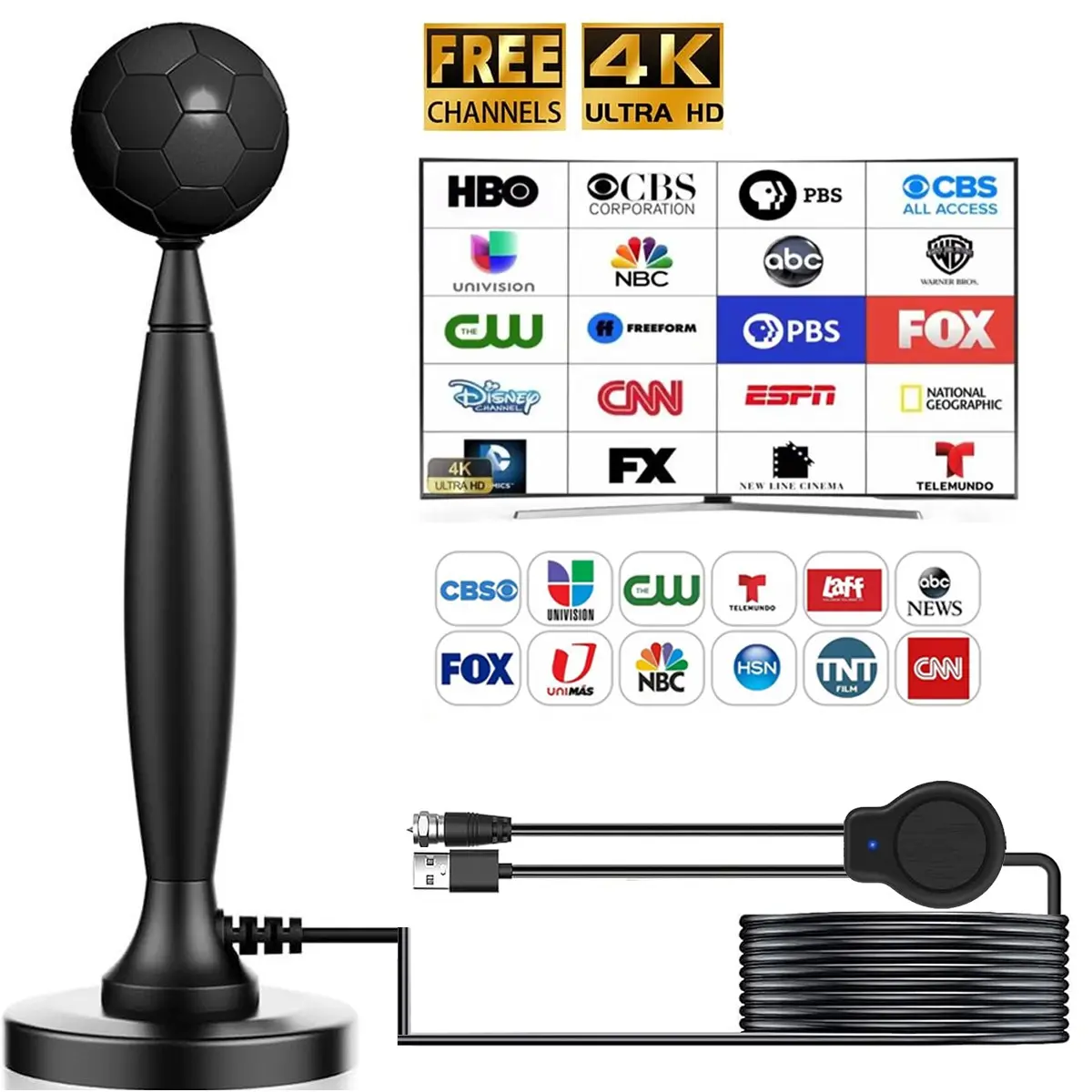 Indoor smart TV antenna, Digital Signal Antenna, suitable for local channel digital indoor TV antenna, easy to install, remote reception, amplified remote connection 4K HD 1080P antenna, including base