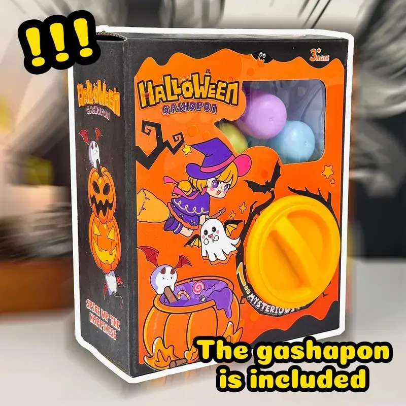 Halloween Mini Gumball Machine, Includes 6 Random Surprise Eggs, Perfect for Kids Aged 3+, Ideal Halloween Party Decoration