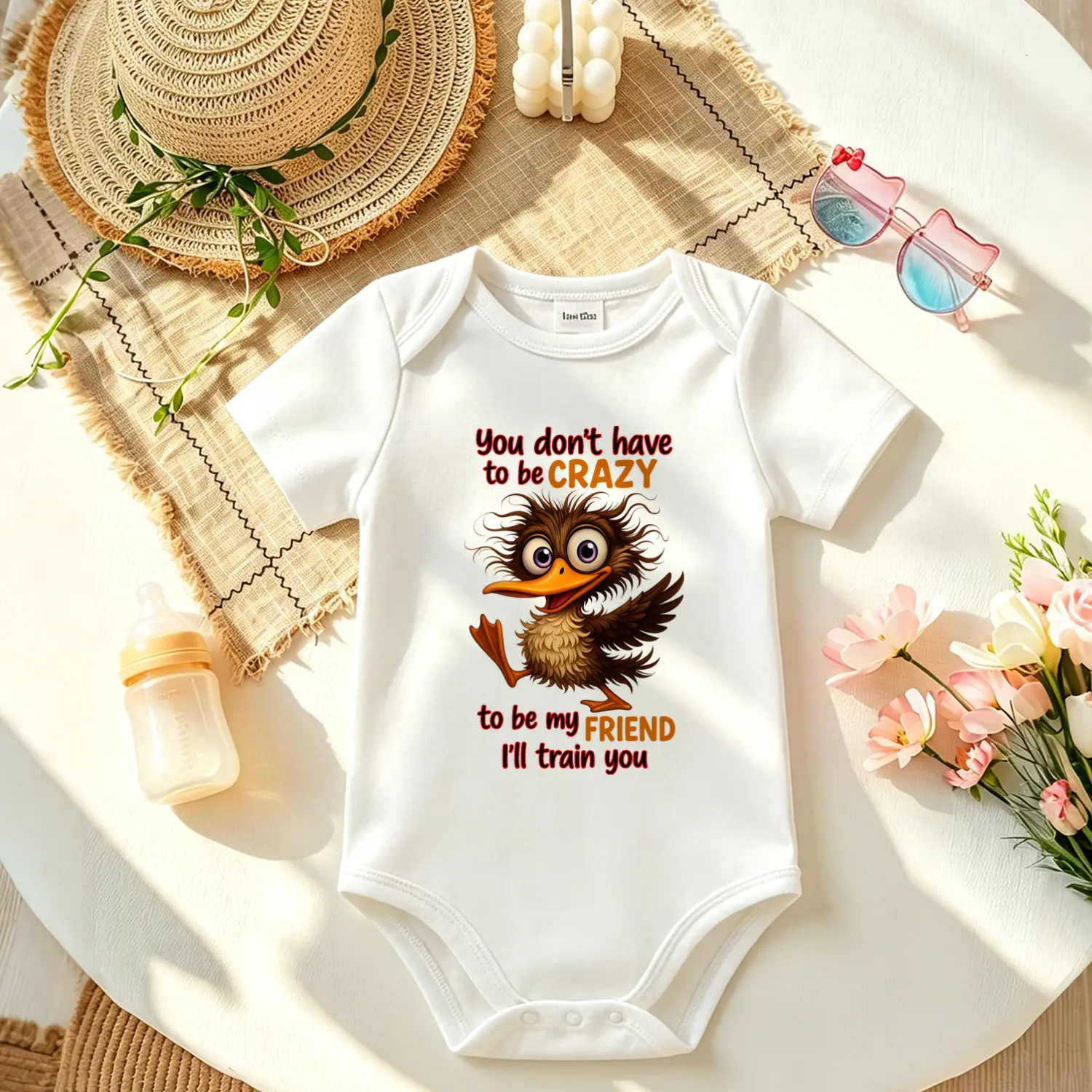 Funny Crazy Friend Graphic Baby Onesie, Soft Cotton Short Sleeve Bodysuit for Newborn Essentials, Cute Unisex Summer Baby Clothes Baby Shower Gift