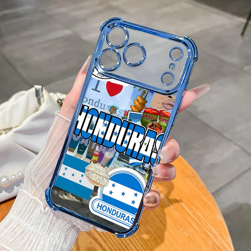 Compatible with iPhone 17 Pro Max 16 15 Plus Air 14 13 12 11 E Case Honduras Essence Collage Pattern Four-Corner Drop-Resistant Electroplated Transparent TPU Soft Trendy Cover