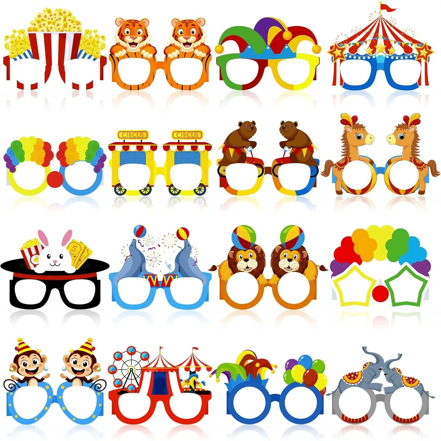 60 count Circus Paper Glasses Party Decorations for Adults Bulk, Carnival Theme Photo Booth Props Sunglasses Birthday Supplies