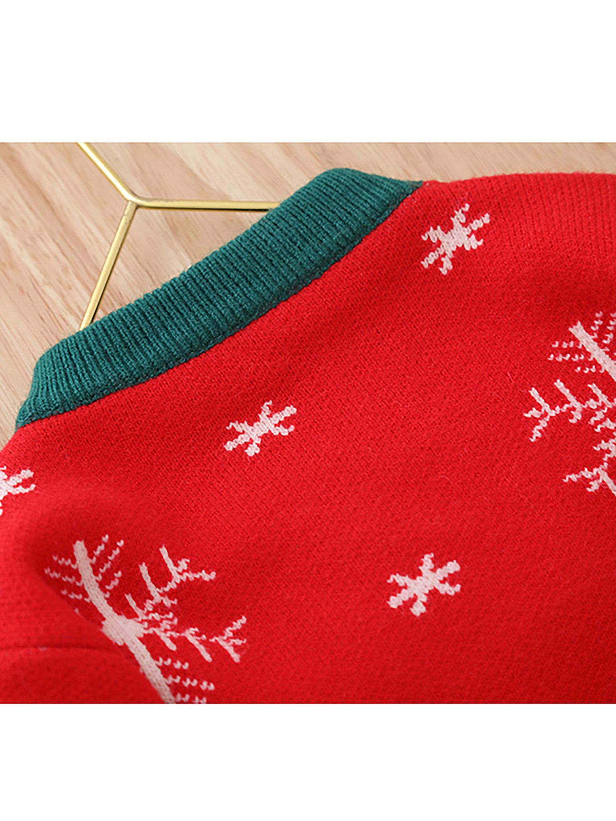 Girls' Christmas Sweater Dress with Snowflake & Reindeer Patterns, Color-Block Pullover Jumper, Loose Fit Round Neck Winter Outfits for Girls & little girls (Hand Washable)