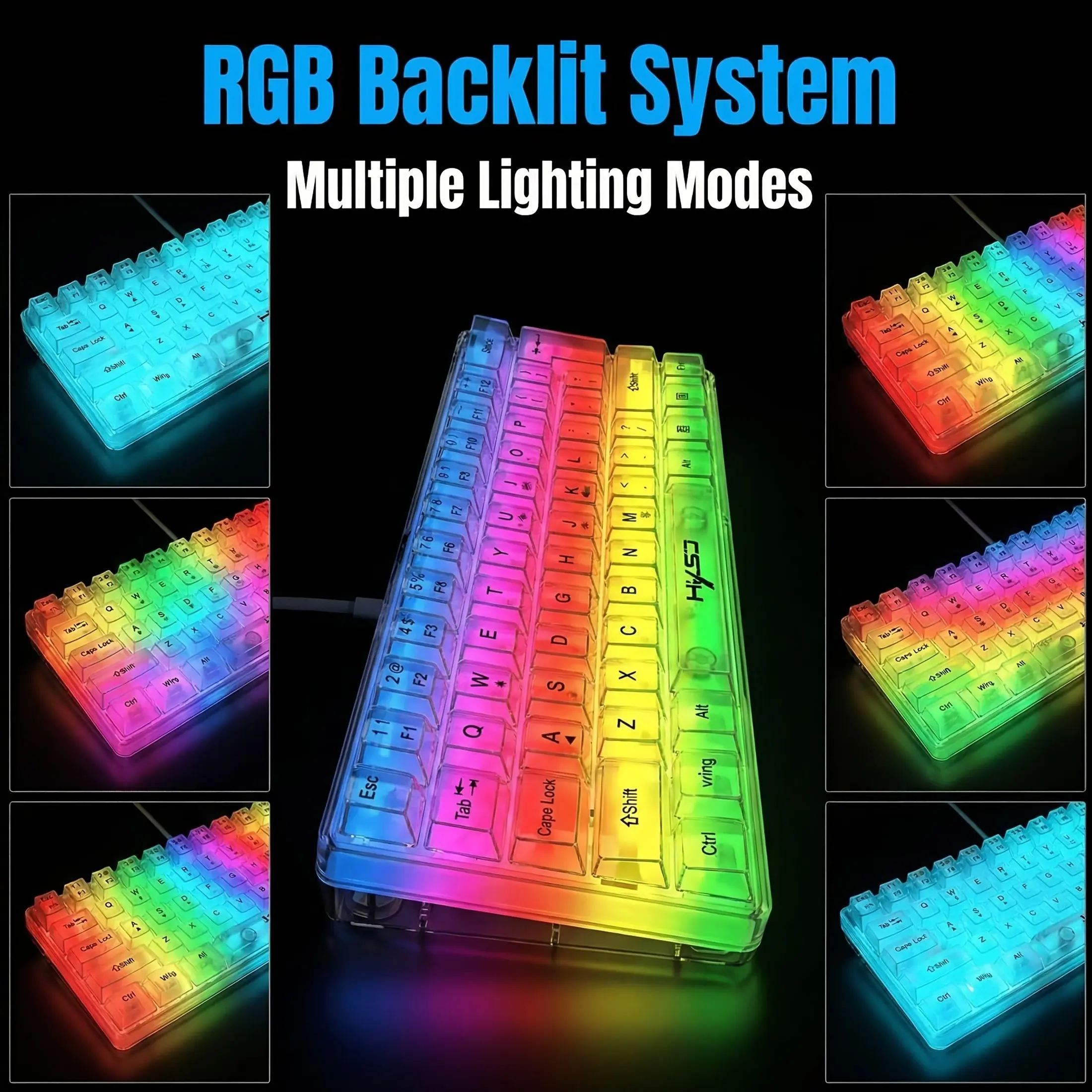 Transparent Wired Gaming Keyboard, Clear Keyboard, RGB Backlit, Ergonomic 60% Ultra-Compact Mini Membrane, Portable Gaming Keyboard for Gamers, PC Gaming Keyboards