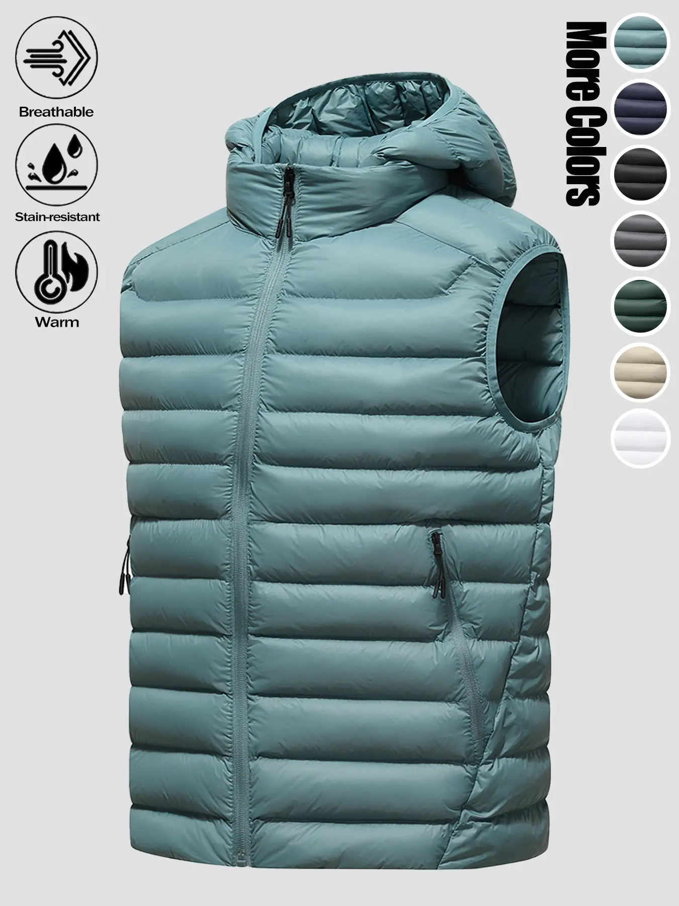 Men's Must-have Loose Windproof Waterproof Quilted Puffer Gilet Vest Detachable Hood Zipper Pockets 100% Nylon Warm Sleeveless Jacket for Daily Commute Hiking Skiing Wild Adventure Cold Outdoor Daily Outfits