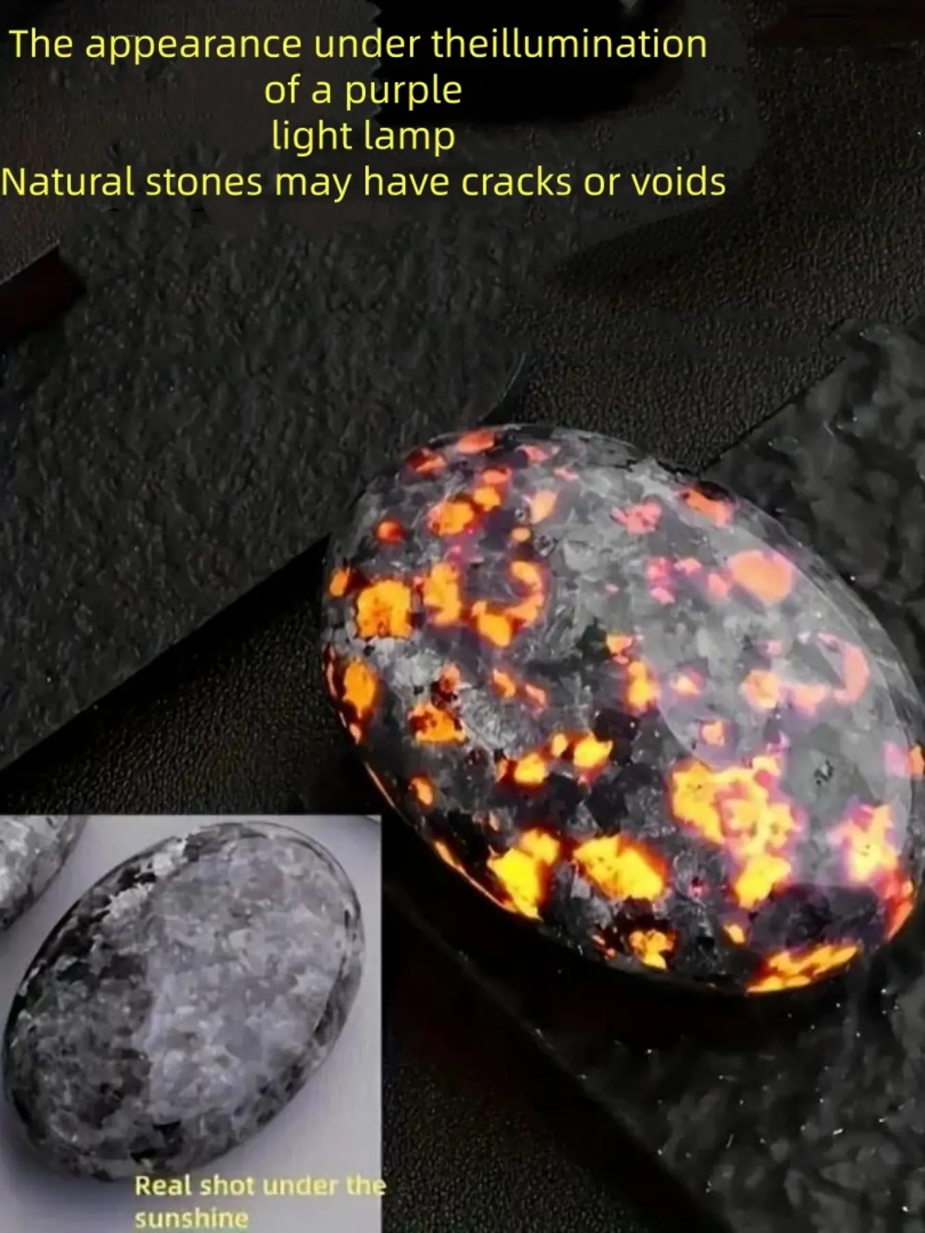 Yooperlite Flame Stone Tumbled Stone, Natural Fire Rocks, UV Reactive Crystal Cabochon, Home Decorative Stones, Ideal Gifts for Festivals and Birthdays