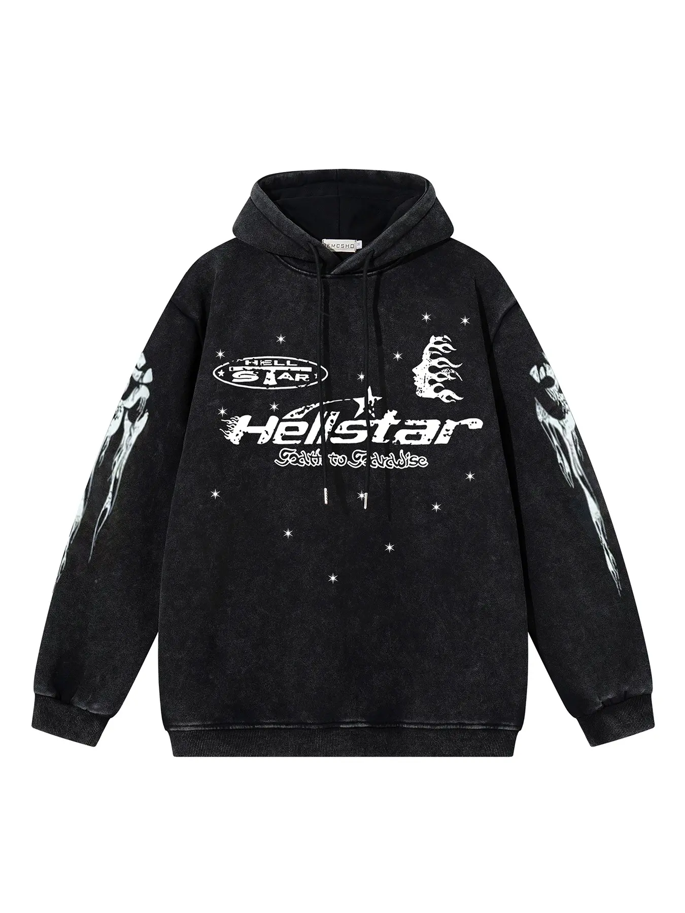 Men's Fall New Fashion Hoodie, Vintage Washed Tie-Dye Letter Flame Star Print, Casual Streetwear Pullover Jacket, Trendy Unisex Outerwear, Long Sleeve