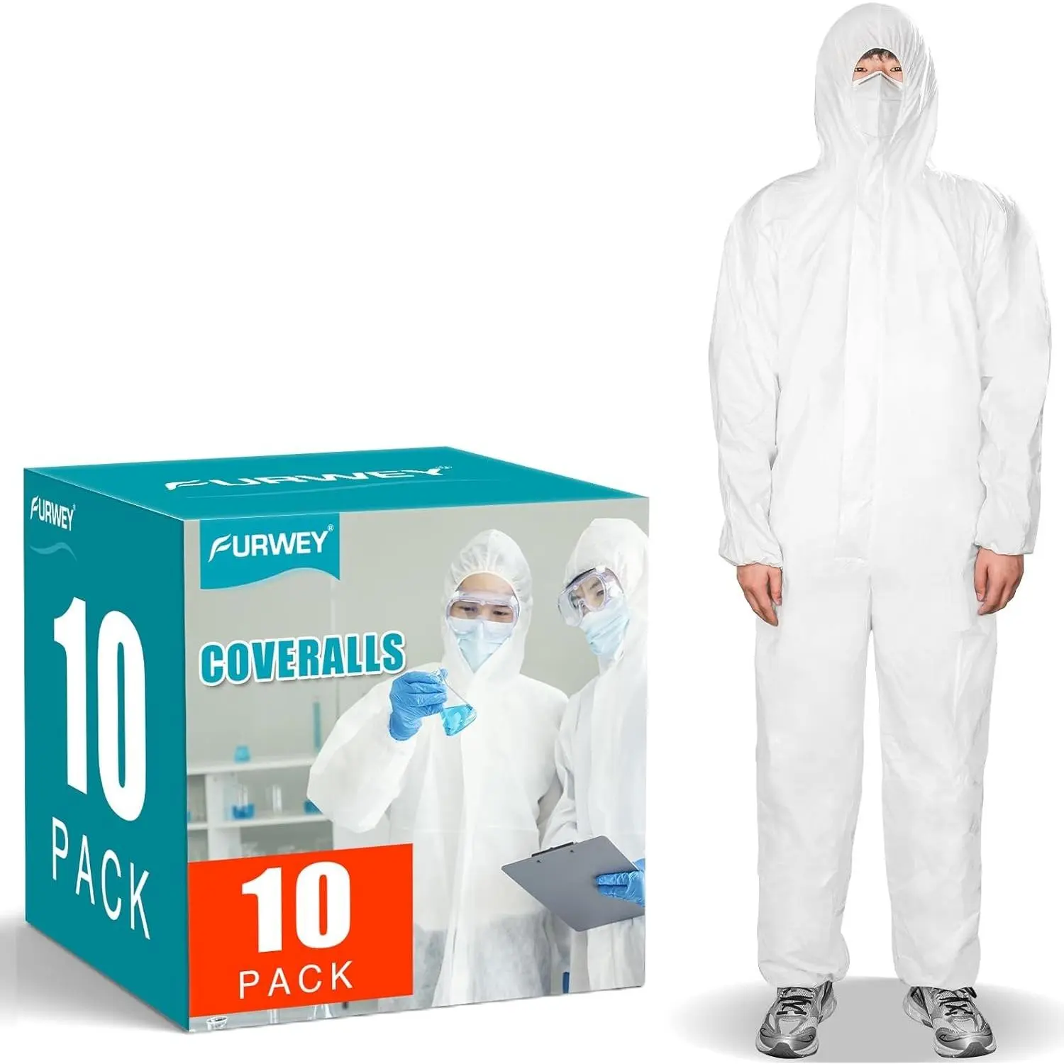 Disposable Coveralls, 1/10 Pack Soft Nonwoven Protective Suit for Workwear, Breathable and Seamless with Elastic Hood, Wrists & Ankles, Uniforms