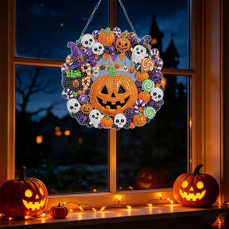 DIY Halloween Pumpkin Diamond Painting Hanging Ornament, Acrylic Festival Decoration, Handmade Craft Kit, Perfect for Holiday Decor