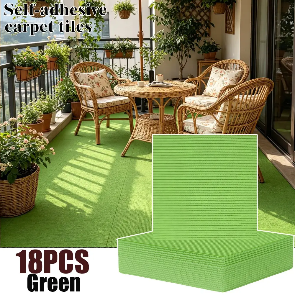 18pcs Self-Adhesive Carpet Patches, Non-Slip Square Floor Tiles, Durable & Easy to Clean, Ideal for Living Room, Bedroom, Public Spaces