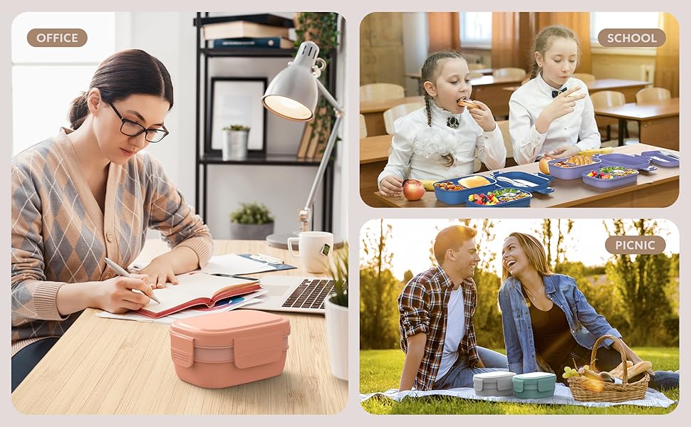 Adult Lunch Box,3 Stackable Bento Lunch Containers for Adults, Modern Minimalist Design Bento Box with Utensil Set, Leak-Proof Lunchbox for Dining Out, Work, Picnic: Home & Kitchen