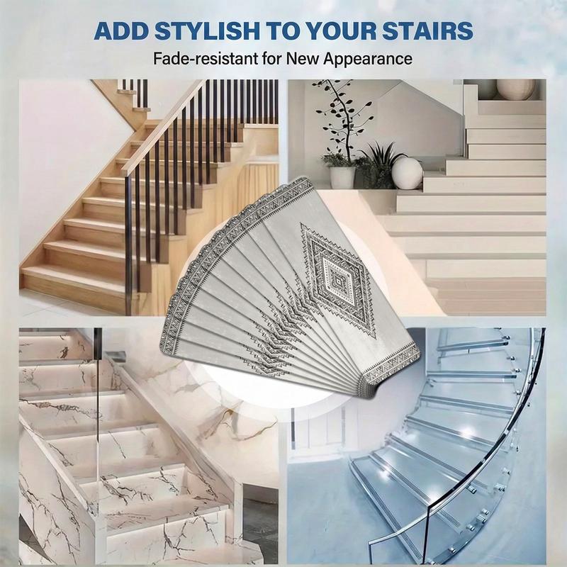 Style Geometric Diamond Print Stair Mats, Reusable Washable Home Decor, Simple Color Block Fashion, Suitable for Hallway Stairs Hotel