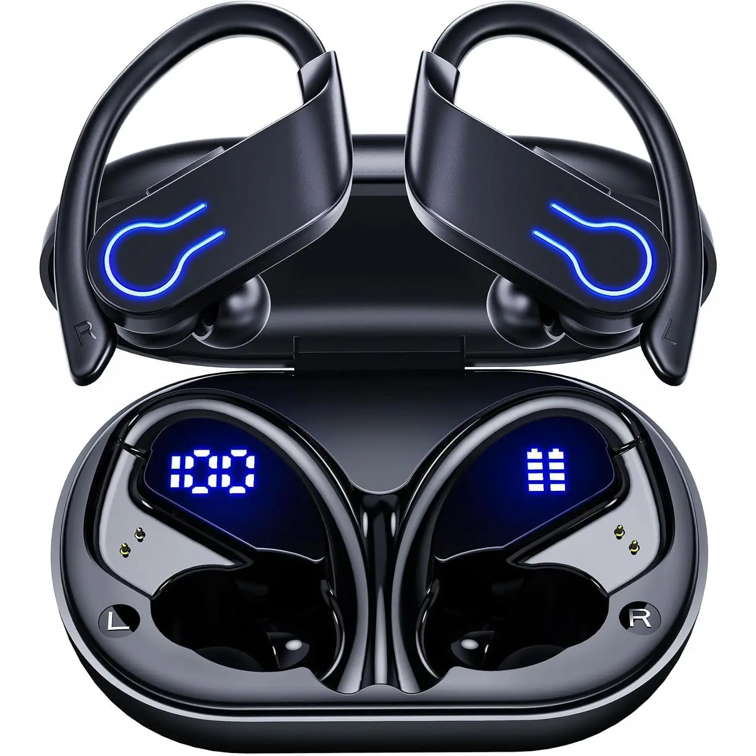 Wireless Bluetooth Earbuds 120H Playtime Bluetooth 5.3 Ear Buds for Sports, Hi-fi Stereo Earphones with LED Display Charging Case, Headphones for Running/Workout Audifonos inalambricos
