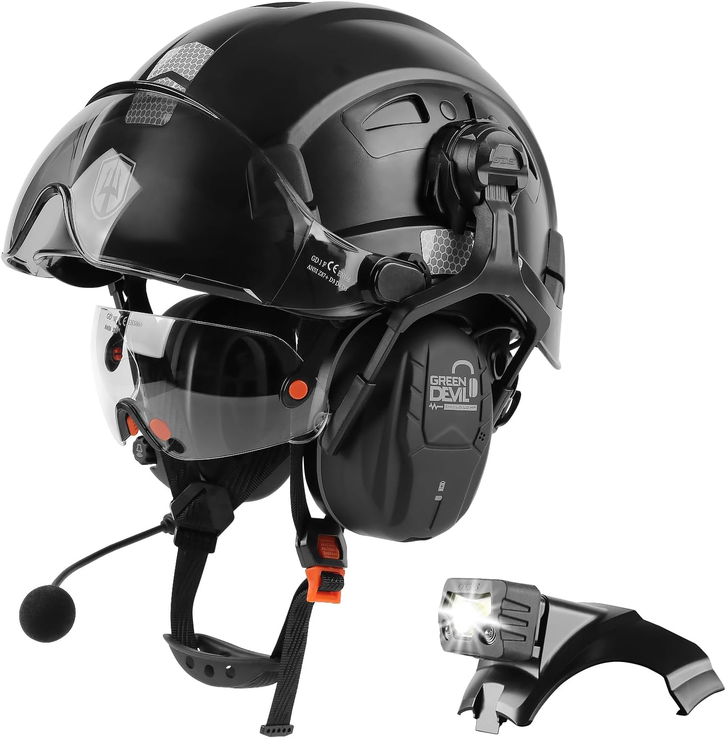 5 in 1 Vented Hard Hat with Visor Bluetooth Ear Muffs and Headlamp Work Hardhat Cascos De Construccion for Industrial Construction Forestry