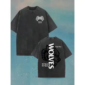 Darc Sport Wolves Graphic T Shirt Vintage Washed Oversized Cotton Gym Streetwear Casual Crewneck Tee Retro Fitness Bodybuilding Fashion Breathable Short Sleeve Top For Men Workout Training And Daily Urban Wear