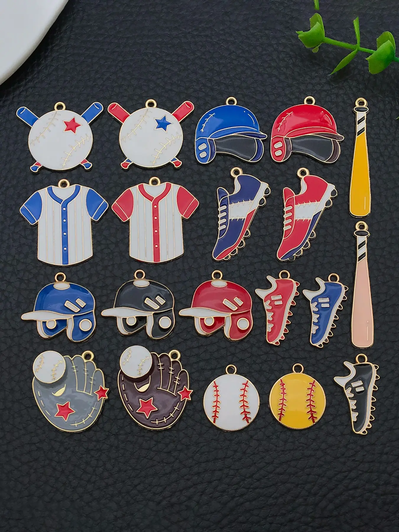 20pcs Baseball Enamel Charms Sport Themed Alloy Pendants Glove Bat Helmet Cleats Jersey Charms for DIY Bracelet Necklace Jewelry Making Baseball Gift Supplies