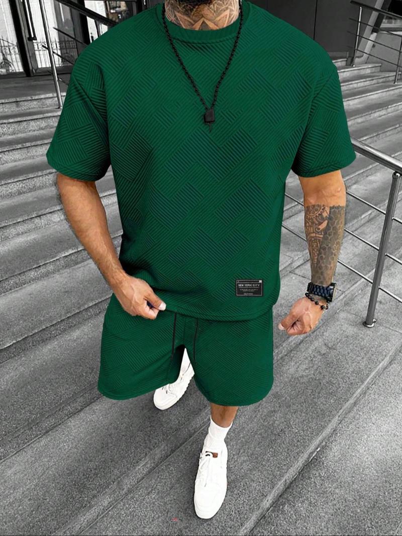 Two-Piece Set Men's Solid Short Sleeve Tee & Shorts Set, Regular Fit Casual Round Neck T-shirt & Track Shorts, Summer Clothes Set for Men