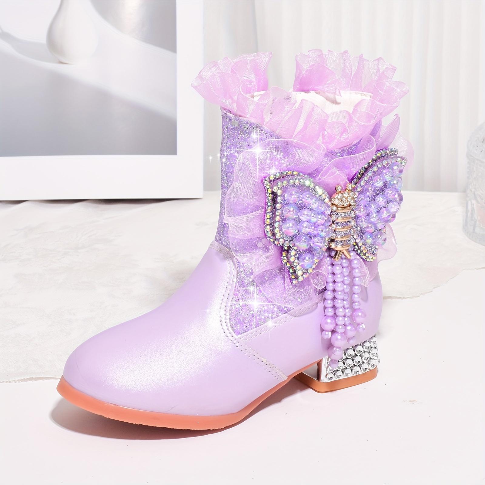 Warm Boots Winter Fleece Lined |                   Fashion Short Boots for Girls New Warm High Heel Princess Bowknot Daily Shoes