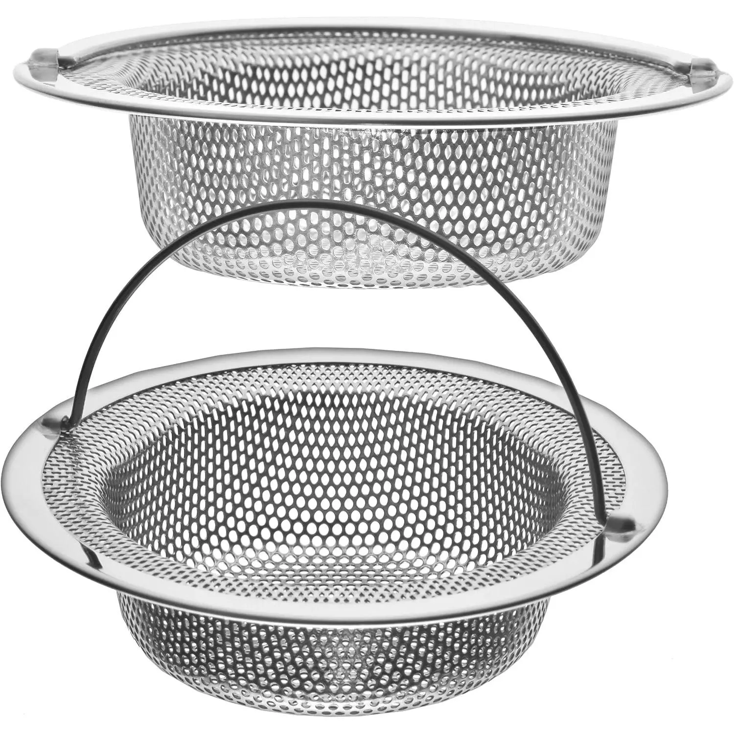 2 Pack - 4.5" Top / 3" Basket - Kitchen Sink Drain Strainer Stainless Steel Large Basket  Catcher with Handle.  Flow and Effective 2/16" Holes