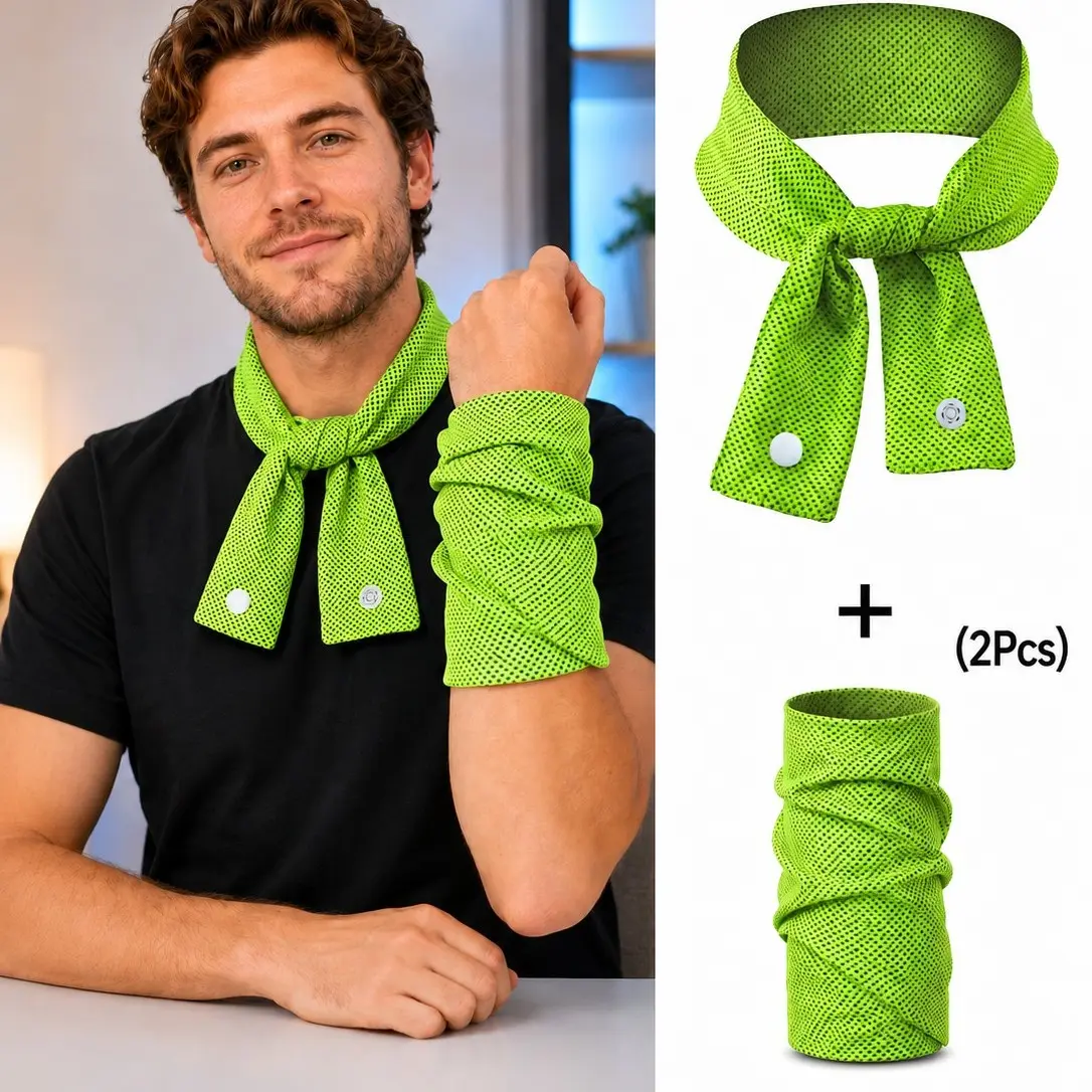 2-Piece Sports Cooling Wrist Strap and Ice Scarf Set, Breathable Lightweight, Quick-Dry Sweat Absorbent, Ideal for Fitness, Yoga, Hiking, Outdoor Training, Sweat Band, Hiking Essentials
