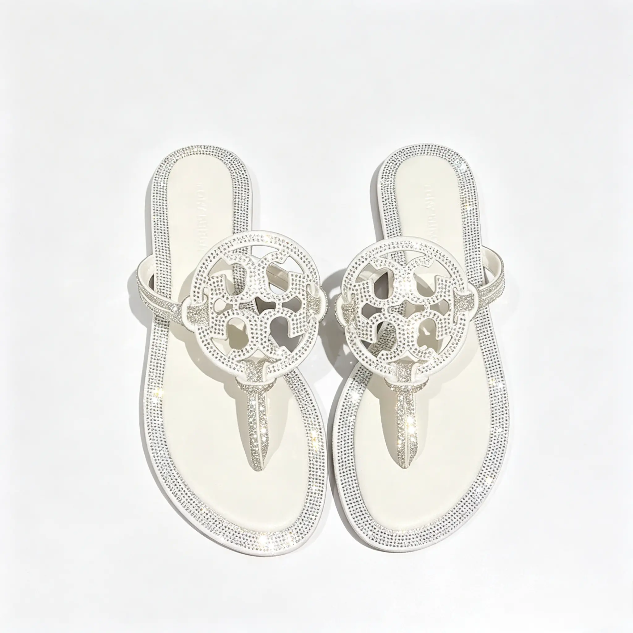 rhinestone thong sandals for women Womens White Rhinestone Thong Flat Sandals, Hollow Circular Crystal Logo Flip Flops, Full Diamond Trim Slip On Sparkly Sandals Comfort Soft Sole Summer Daily Beach Wedding Party