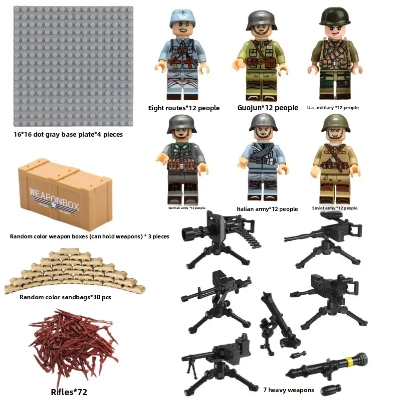 Historical Uniform Brick Minifigures Scene Display Set, Plastic Building Blocks, Small Particle Interlock Bricks With Baseplate, Storage Boxes, Sandbags & Assorted Historical Decor Props, DIY Assembly Collectible Gift Set For History Lovers