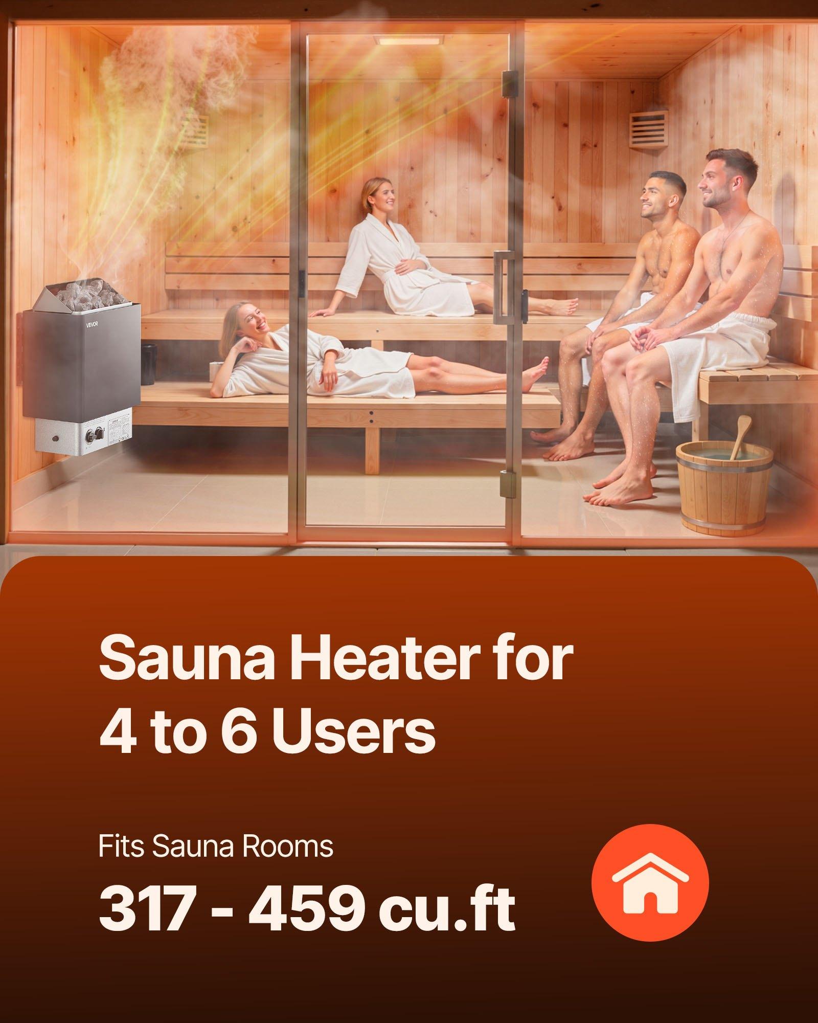VEVOR 9KW Sauna Heater, Steam Bath Sauna Heater with Built-In Controls, Electric Sauna Stove, 3h Timer and Adjustable Temp for Max.317-459 Cubic Feet, Home Hotel Spa Shower Use 220V