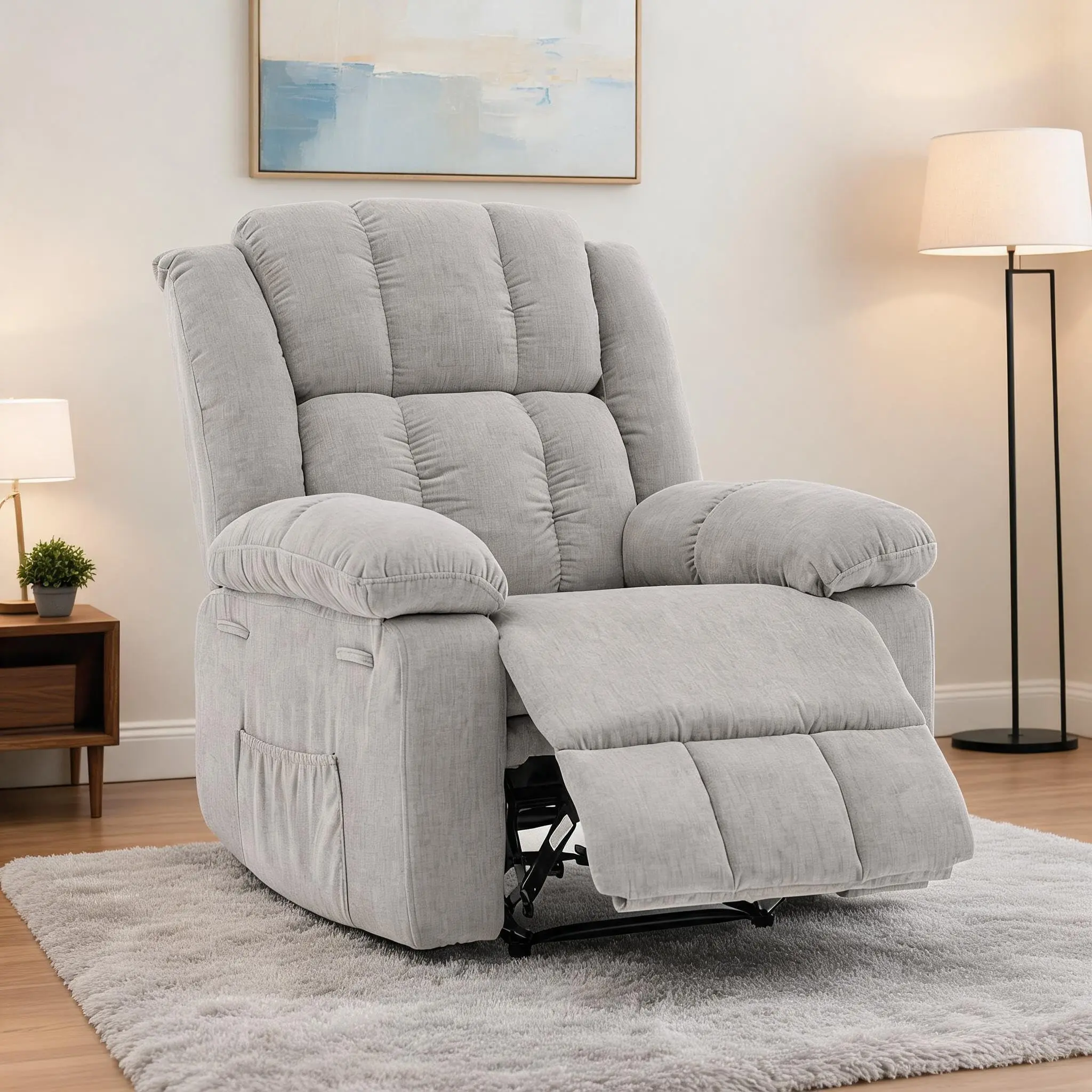 Manual Recliner Chair for Adults 155° Reclining Extra Wide Upholstered Armchair Ergonomic Reading Chair for Living Room Bedroom Nursery
