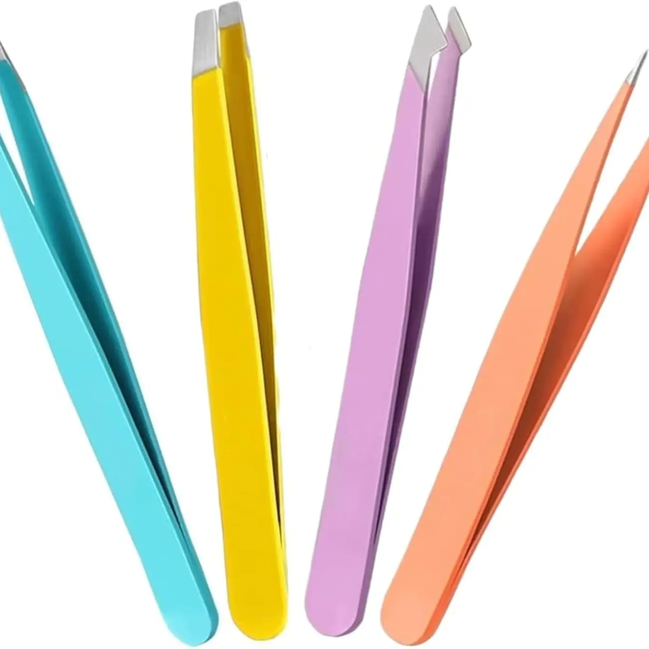 A Set of Four Stainless Steel Tweezers, Designed for Hair Removal, Beard Trimming, and Eyebrow Shaping, Includes Precision Eyebrow Tweezers and A Tool for Managing Facial Hair with A Smooth, Precision Tip.