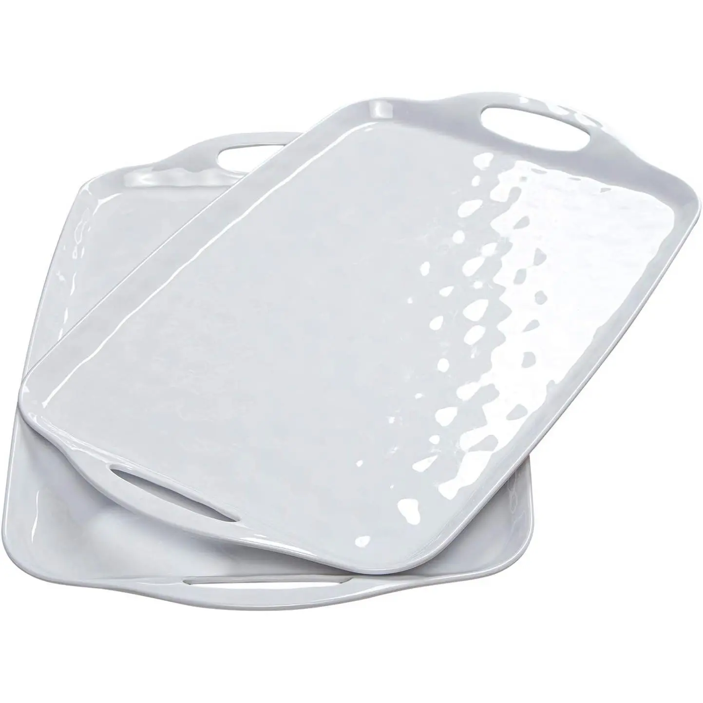 Melamine Serving Trays with Handles, 17” x 12”, Set of 2, Pure White - Durable Rectangular Serving Platters for Parties, Dinner, Buffet and Daily Use