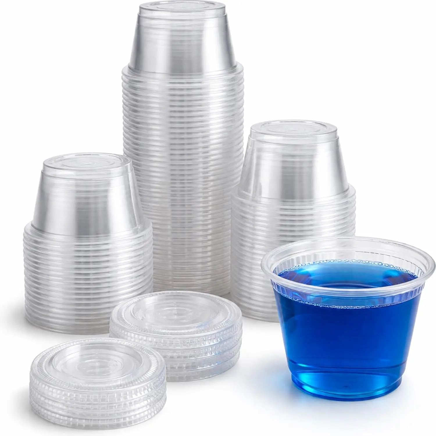 1 oz Clear Plastic Souffle Cup,  Portion Cups With , 100 Sets |  for sauces, dressings, condiments, samples, snacks and portion control applications