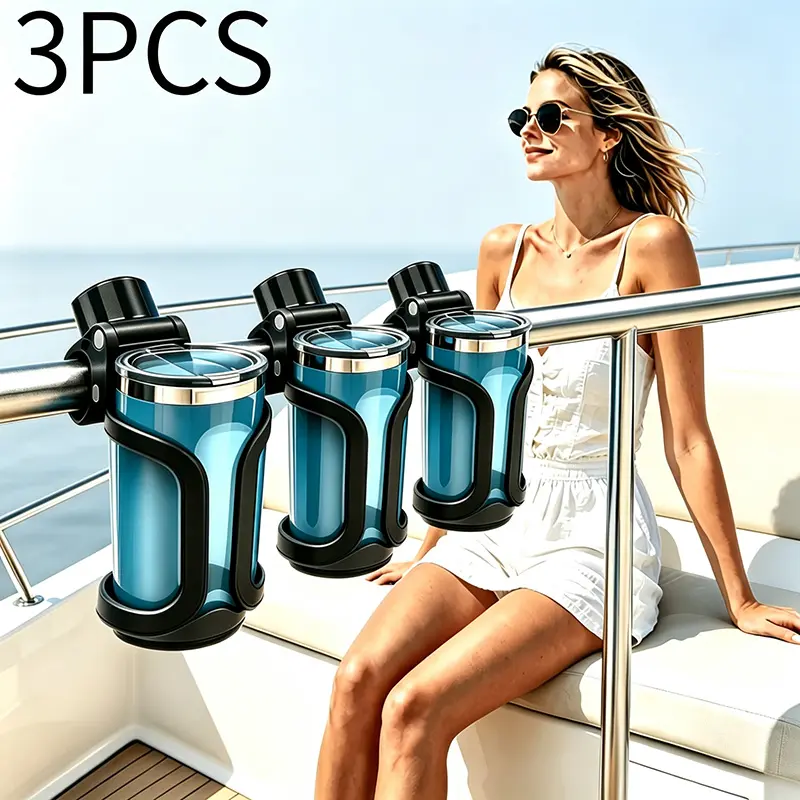 3pcs Heavy-Duty Outdoor Sports Railing Cup Holder,  Quick-Release 360° Swivel Top Rail Bottle Clamp, No-Drill No-Tool Installation Marine Drink Holder, Bicycle Water Bottle Caddy, Suitable for Boats, Bicycles, and Fitness Equipment Accessories