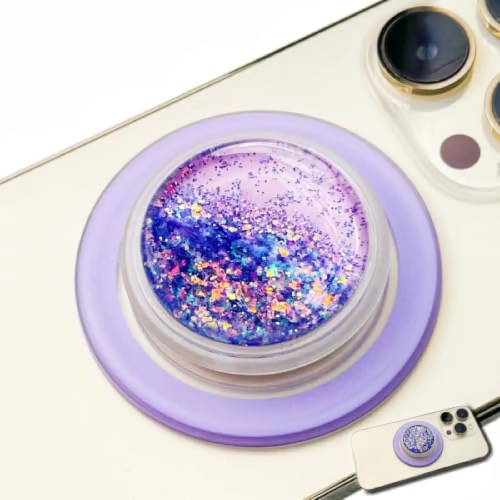 Magnetic Glitter Quicksand Phone Grip for MagSafe,Cellphone,Blingbling Iridescent,Flowing Liquid,Sparkle Expandable Collapsible Removable Phone Grip Holder for iPhone 17-12 Series