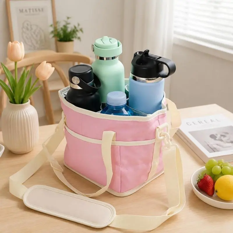 Family Size 4 Compartment Insulated Drink Carrier Bag, Sturdy Multi Tumbler Caddy, Portable Drinkware Storage Tote, Perfect Holiday Gift For Beverage And Travel Enthusiasts