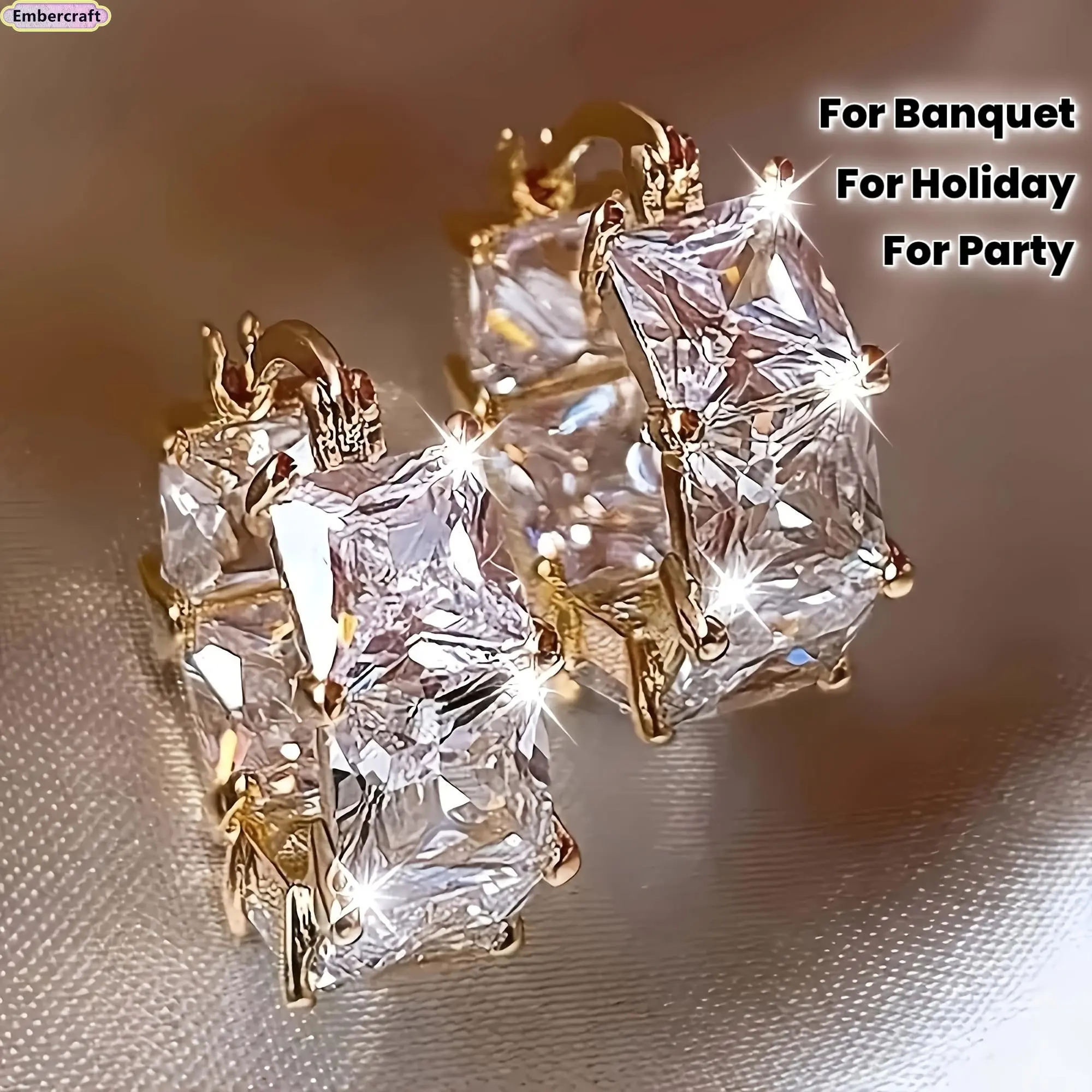 Women's Square Zircon Earrings, Aesthetic Elegant Crystal Stud Earrings with Luxury Look Design, Minimalist Geometric Synthetic Gemstone Jewelry, Lightweight Sparkling Fashion Accessories for Daily Wear, Parties, Weddings, Date Nights & Gift Giving