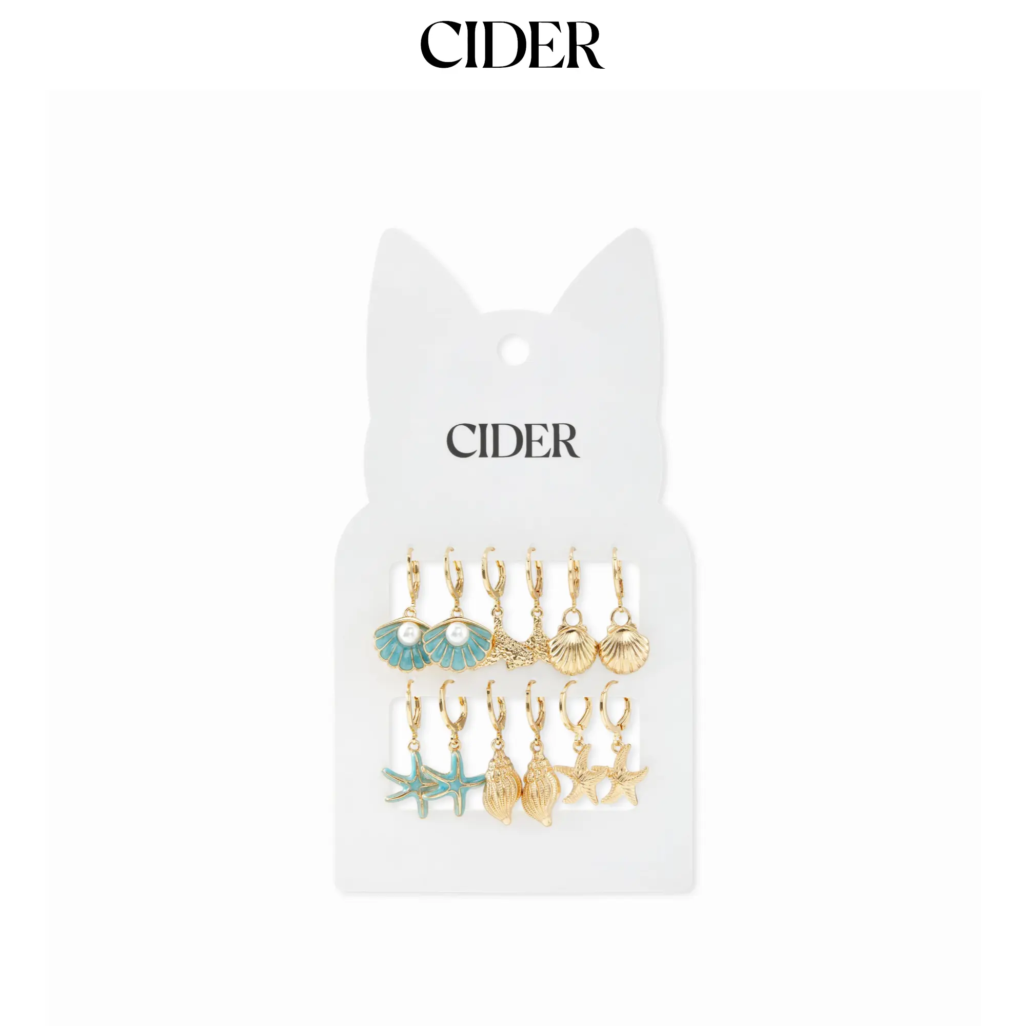 Cider 6 PAIRS STARFISH & SEA SHELL DROP EARRINGS SET