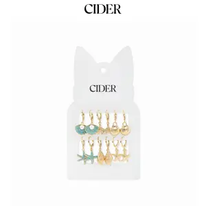 Cider 6 PAIRS STARFISH & SEA SHELL DROP EARRINGS SET