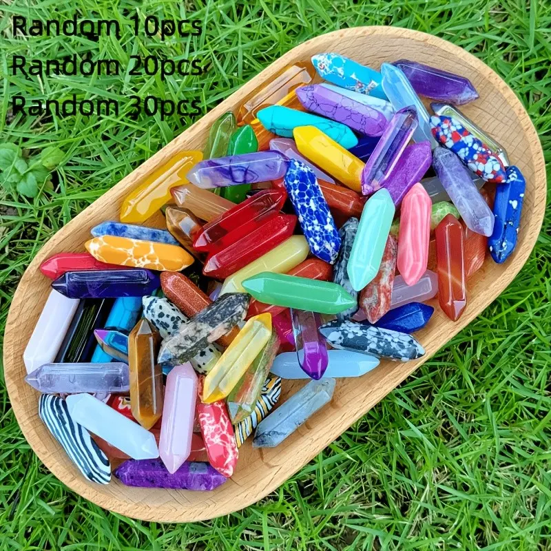 10/20/30pcs Hexagonal Natural Crystal Stones, Amethyst, Quartz, Bullet Shape, DIY Jewelry & Decoration, Various Colors, Crystal Decorative Stones