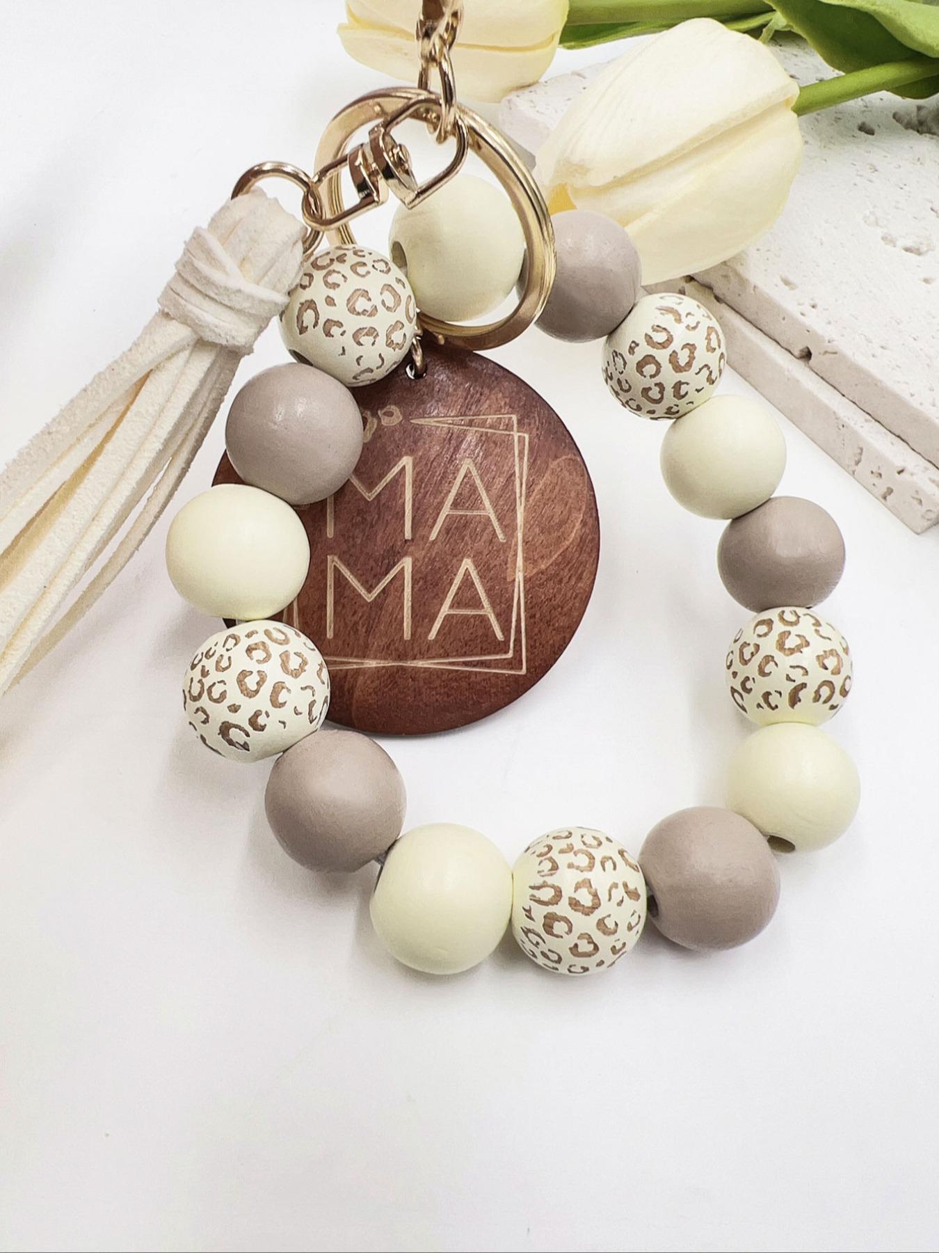 1/5pcs Handmade Wooden Bead Keychain with Leopard Print and Polka Dots, Sport Punk Theme, Mother's Day Gift, Women's Decorative Accessory, Keychain Bag Pendant