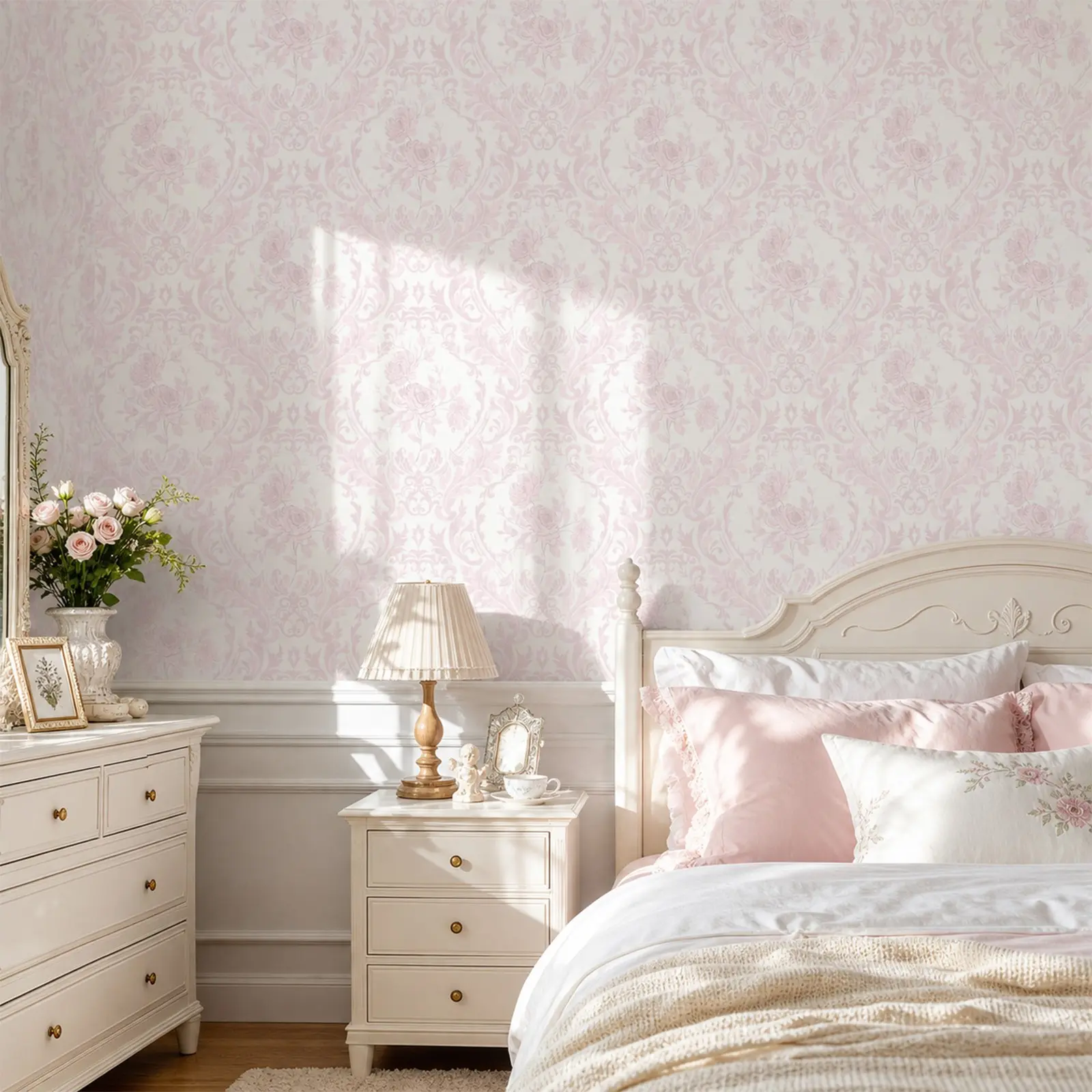 Rose Self-Adhesive Wallpaper, European Vintage Floral, 44*300/500/1000cm, Durable Removable Vinyl, DIY Wall Decal for Bedroom Living Room