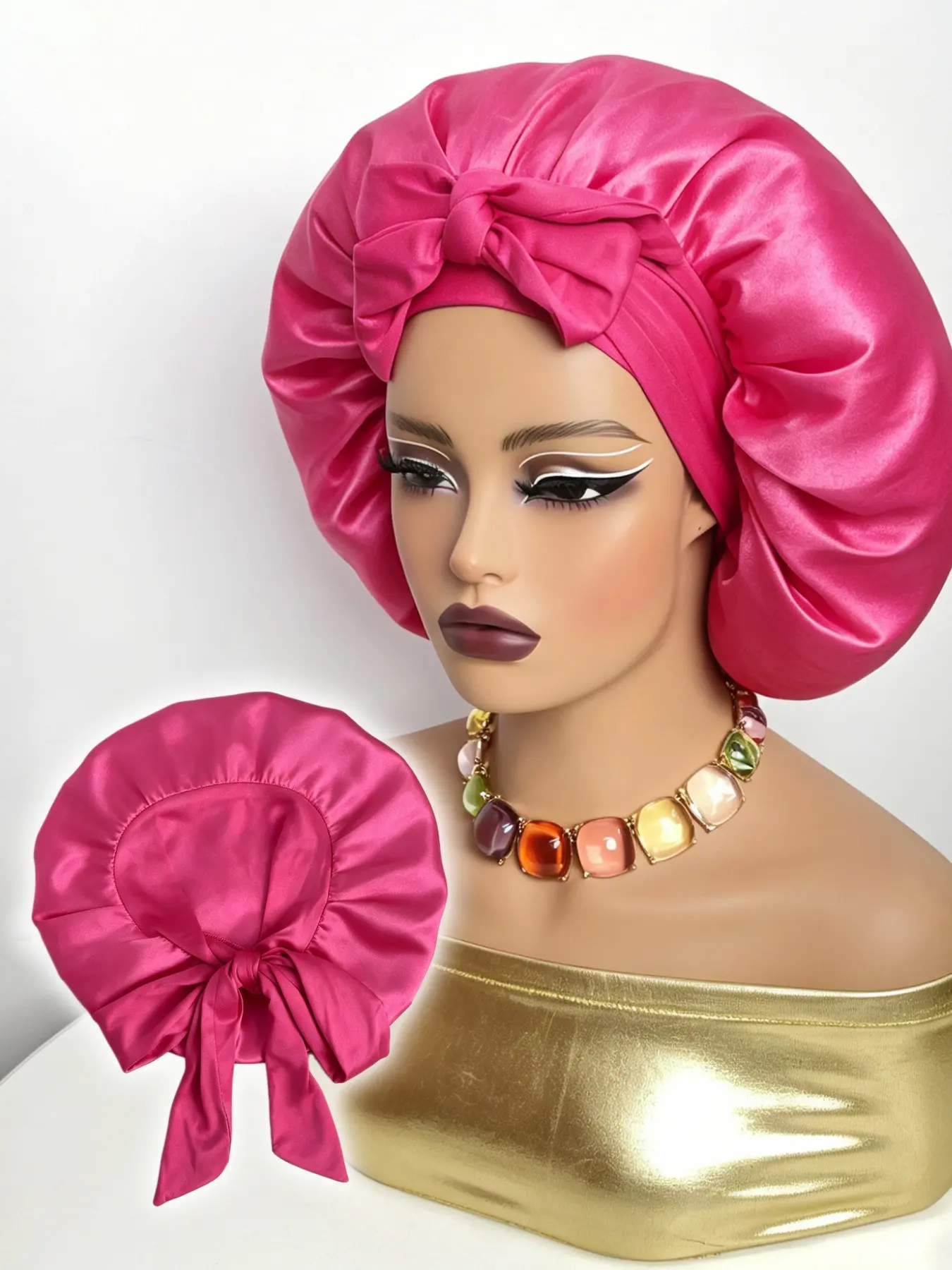 Satin Sleep Bonnet For Women, Adjustable Bow Hair Bonnet With Soft Ruffle, Silk Haircare Protection Cap, Anti Frizz Night Cap For Curly, Natural & Textured Hair, Comfortable Sleeping Head Cover