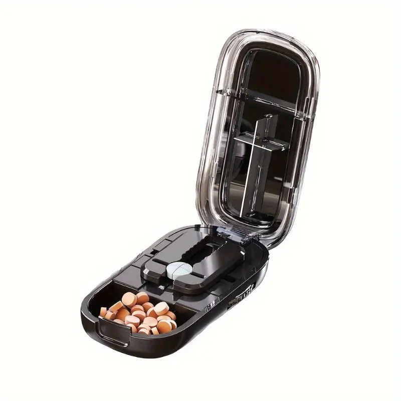 Professional Adjustable Center Tablet Cutter - Precise Alignment, Compact Travel Case, Convenient Cutting Area - Portable Pill Splitter & Medicine Crusher for Home and Travel Use, Stylish Transparent Design, Durable Build, Lightweight Tool
