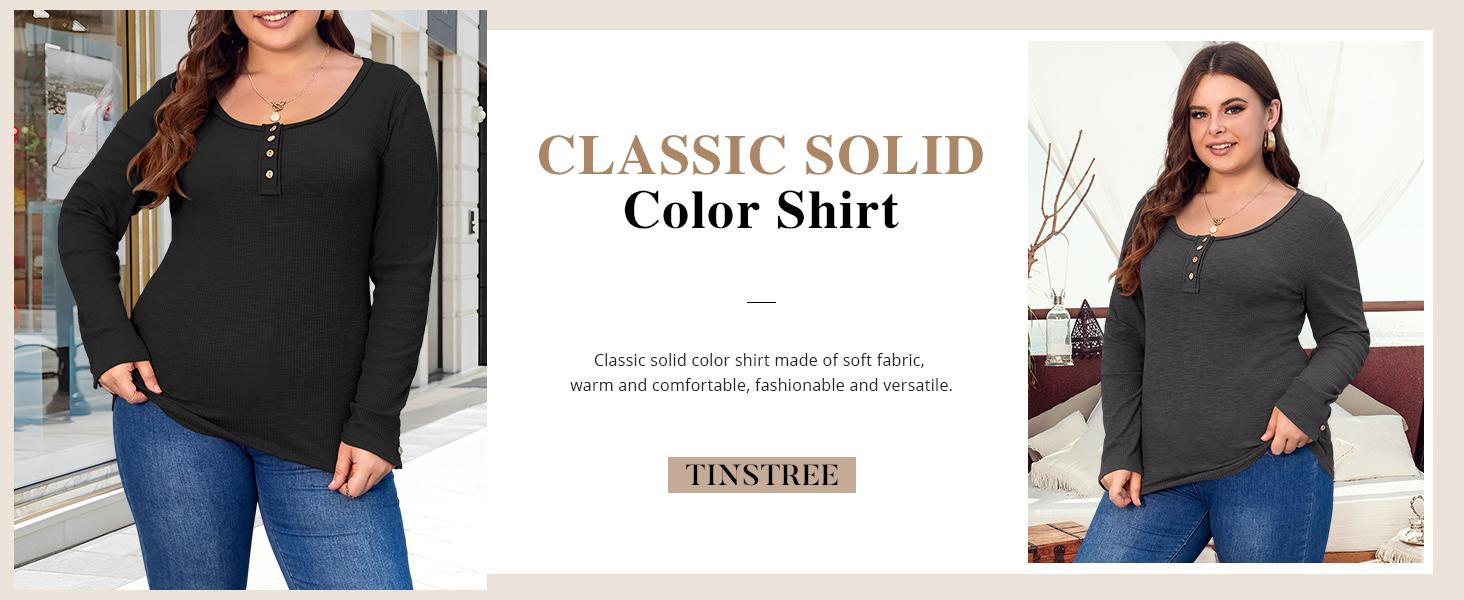Women’s Plus Size Henley T Shirts Long Sleeve Button Down Tunic Blouse Loose Fit Tops Scoop Neck Ribbed Knit Shirts BBW Big Beautiful  Woman Over Size