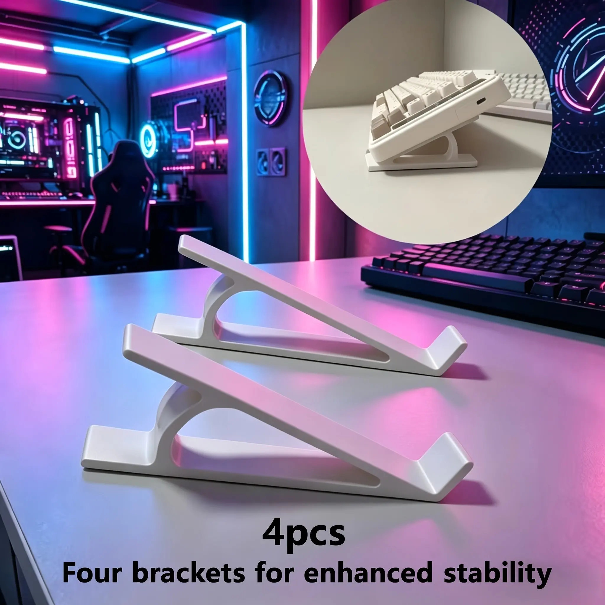 4-Pack Desktop Keyboard Riser, Anti-Slip Ergonomic Keyboard Stand, Space-Saving Desk Organizer, Universal Keyboard Support for Office and Gaming