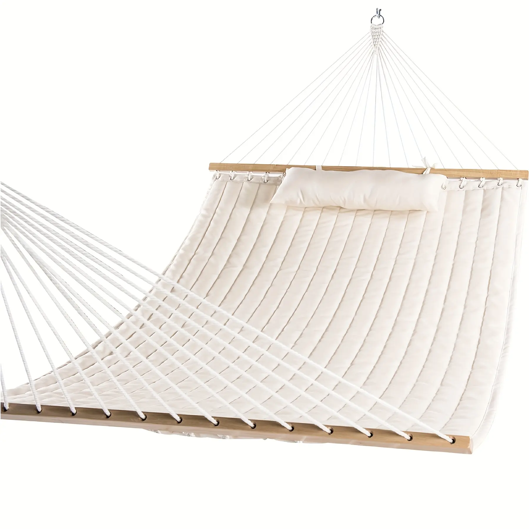 Hammocks 12 FT Double Quilted Fabric Hammock with Spreader Bar And Detachable Pillow, 2 Person Hammock for Outdoor Patio Backyard Poolside, 450Lbs Weight Capacity (Stands Not Included)